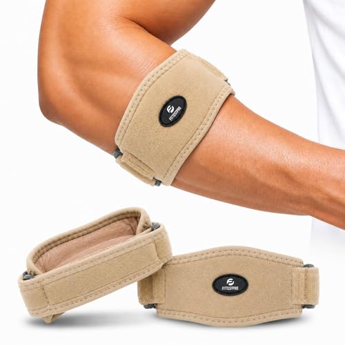 Fittest Pro Tennis Elbow Brace 2 Pack for Men & Women, Adjustable Compression Pad Elbow Strap for Tendonitis Pain Relief, Golfers Elbow Brace Support (Beige) - color: Beige