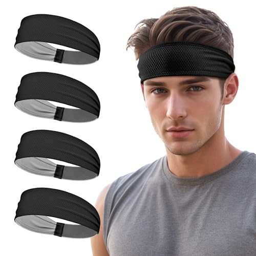 Sukeen Sports Headbands for Men, Moisture Wicking Sweat Bands Headbands Non-Slip, Breathable Elastic Sweatband, Running Headband for Yoga, Tennis, Fitness Workout - color: Black