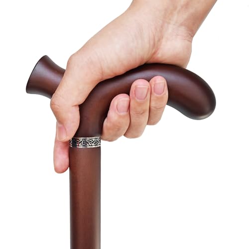 Wooden Walking Cane with 5 Height for Men and Women, Handmade Wood Cane with Comfort Grip Handle, Supportive Mobility Aid for Seniors, Fashionable & Classic Lightweight Stick - color: Coffee, size: 35inch