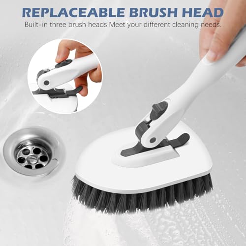 SetSail Floor Scrub Brush, 3-in-1 Tile Tub Floor Scrubber with 52-inch Adjustable Long Handle Shower Cleaner Brush and 3 Detachable Replacement Brush Heads for Cleaning Bathroom Tub Tile, White Grey - color: White Grey, size: 2 Pads