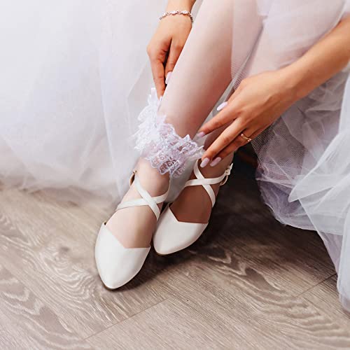 Trary Women's Flats, Black Flats for Women, Wide Width Dress Shoes for Women, Womens Flats, Pointed Toe Flats Ballet Flats for Women, Flats Shoes Women Dressy, Ankle Strap Flats,Closed Toe Flats,Flats - color: White, size: 5