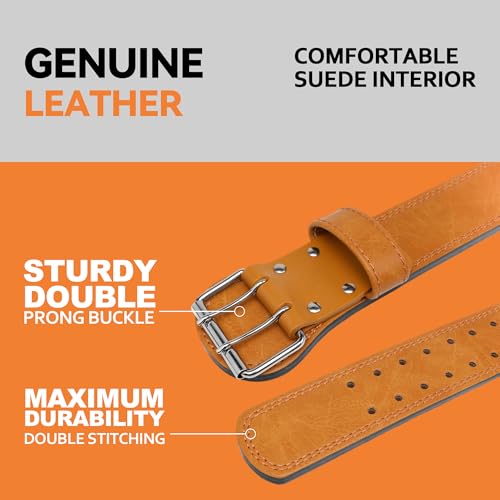 Weight Lifting Belt Gym Fitness, Padded Cowhide Leather Weightlifting Belt, Functional Powerlifting Belt Adjustable Weightlifting Belt - color: Yellow, size: Large