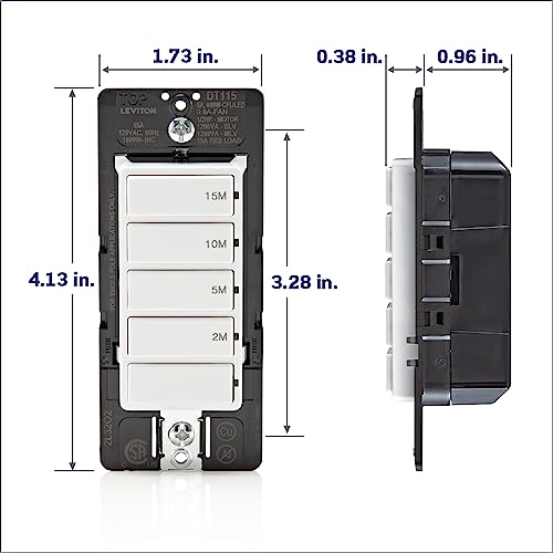 Leviton Countdown Timer Switch for bathroom fan and household lights, 2-5-10-15 min, No Neutral Required, Single Pole, 15A, 1/2 HP/9.8A Fan/Motor, DT115-1LW, White - style: 2-5-10-15 min, No Neutral Required