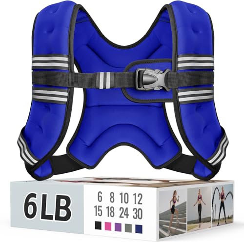 Zeerun Weighted Vest, 6lb/8lb/10lb/12lb/15lb/18lb/20lb/24lb/30lb for Men Women, Reflective Stripe Adjustable Buckle, Comfortable Durable Rucking Vest for Walking Running Strength Training - color: Blue, size: 6 Lb