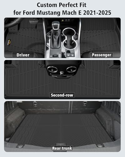 Floor Mats & Cargo Liner Custom Fit for Ford Mustang Mach E 2021-2025 2026 (NOT for Mustang) All Weather TPE Rubber 1st & 2nd Floor Liners Automotive Trunk Mat for Mach E 2025 Accessories, Black - size: For Ford Mustang Mach E 2021-2026