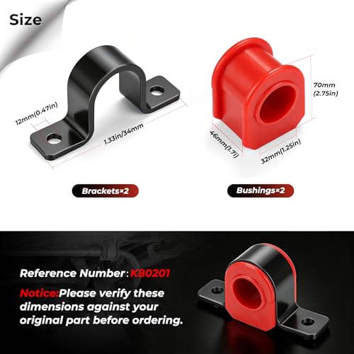 K80201 Front Sway Bar Bushing Kit for Ford F-250, F-350 Super Duty 4WD 1999-2006, F-450/F-550 Super Duty 4WD 1999-2004, 32mm Polyurethane Front Stabilizer Bar Bushings