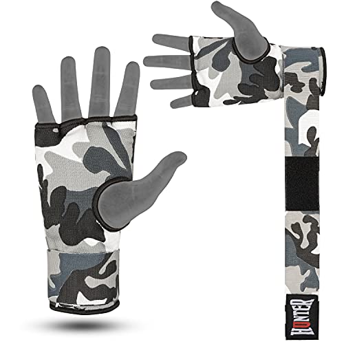 HUNTER Gel Boxing Hand Wraps for Men & Women, Quick Inner Gloves with Wrist Support for MMA, Muay Thai, Kickboxing & Martial Arts Training, Knuckle Protection (Pair) - color: Gray Camo, size: Large-X-Large