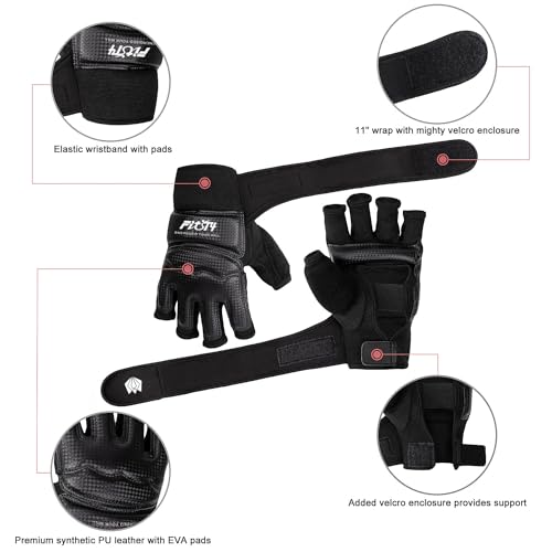 FitsT4 Sports Half Mitts MMA UFC Training Boxing Punch Bag Martial Arts Gloves - color: Black, size: XX-Large