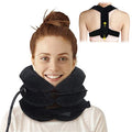 Cervical Neck Traction Device & Posture Corrector for Women and Men, Inflatable Neck Stretcher Brace for Decompression, Adjustable Upper Back Brace & Elastic Support (Carbon Black)