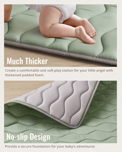 Blissful Diary Baby Play Mats for Floor, 71x59 Inch Extra Thicker & Large Soft Cushioning Foam Playmats for Babies and Toddlers, Foldable Washable Baby Crawling Mat for Playpen, Sage Green - color: Sage Green, size: 71" X 59"