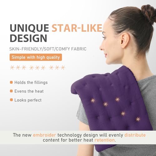 UNCN Wide Microwave Heating Pad with Washable Cover 9.5 x 16in Microwavable Hot Pad for Neck Shoulder, Cramps, Back Cordless Warm Compress Weighted Moist Heat Pack for Aches, Unscented - color: Dark Purple