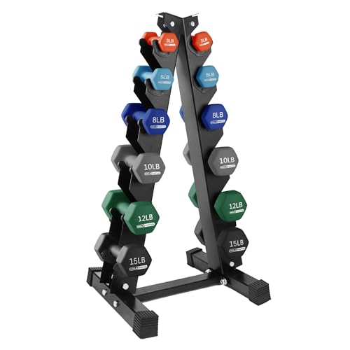 HolaHatha 1, 2 and 3 lb Neoprene Dumbbell Strength Training Weight Set with Rack - color: Blue/Red, size: 106 LB