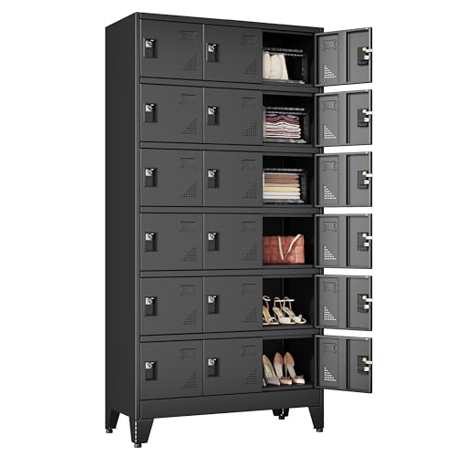 Metal Lockers for Employees-18 Doors Storage Locker with Shelves and Lockable Steel Cabinet for School,Gym,Office,Staff,Assembly Required,Black - color: Black, size: 18Doors