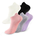 5 Pairs Pilates Socks with Grips for Women Non Slip Grip Yoga Crew Socks for Barre Hospital Barefoot - color: A - Purple White Pink Gray Black