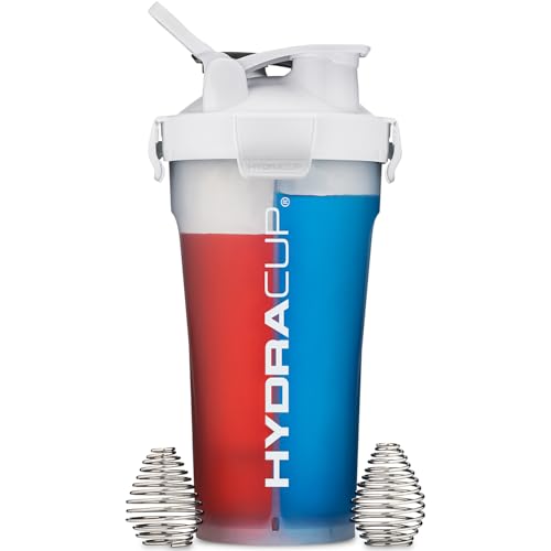 Hydra Cup DualShaker Pro 32 oz Shaker Bottle for Protein Shakes, Shaker Cup w/Handle & Ball Blender Whisks, Dual Mixing Shaker Bottle with Storage, 2 in 1, for Travel To Go, BPA Free (White) - color: Clear