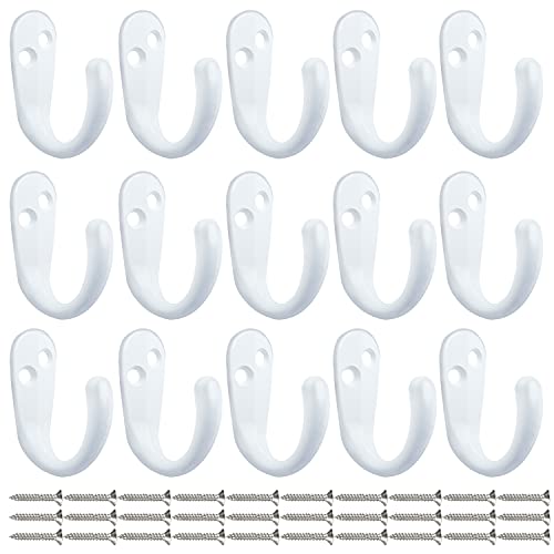 IBosins 15PCS Coat Hooks Wall Mounted Single Prong Robe Hook for Hanging Towel Hooks with 30 Screws for Bags, Hat, Cap, Scarf, Cup (White) - color: White