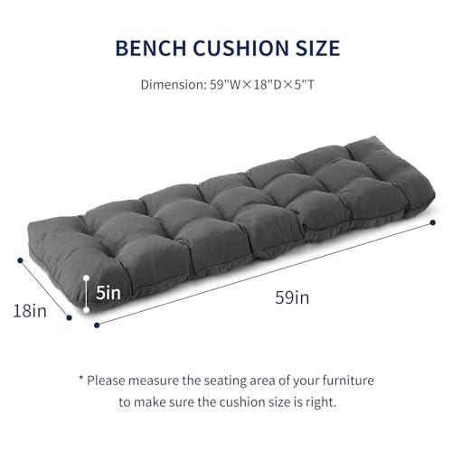 IPYNBAP Outdoor Bench Cushion, 59x18x5 Inch, Water-Resistant Bench Cushion for Outdoor/Indoor Furniture, Patio Bench Seat Cushion, Fade Resistant Outdoor Cushions for Porch Swing Couch, Dark Grey - color: Dark Grey, size: 59x18x5 Inch