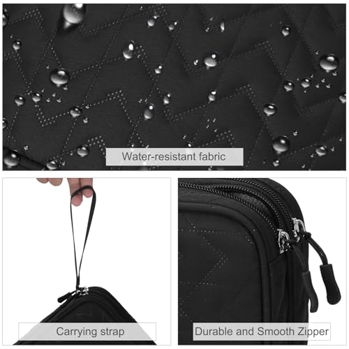 FYY Electronic Organizer, Travel Tech Pouch Bag, Extra Large, Black Quilted | Wrist Strap, Waterproof, Double Layers Electronics Travel Case for iPad, Cord, Laptop Charger, Daily and Business Trips Use - color: Black Quilted, size: Extra Large