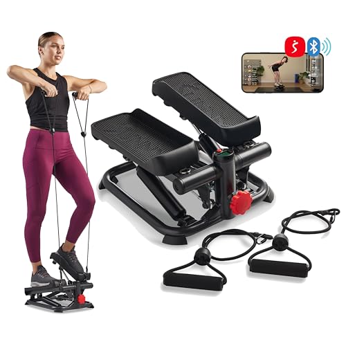 Sunny Health & Fitness Mini Stepper w/LCD Monitor & Adjustable Step Height | Fully Assembled, Stable Frame Design, Home Cardio Training, Hydraulic Stepper, Fits Everywhere, Resistance Bands Option - color: Black