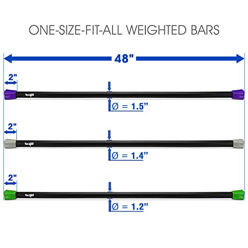 Yes4All Total Body Workout Weighted Bar, Resistance Band Bar, Racks for Strength Training, Exercise Bar for Yoga in Home and Gym - Single/Combo - color: Color-Coded, style: Set of 10 + 15 + 20lbs Weighted Workout Bars