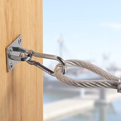 PAMAZY 2PCS M8 Premium Heavy Duty Square Stainless Steel Pad Eye Hooks + 2PCS Snap Hooks and 8PCS Screws with 8PCS Plastic Expansion Tube, Ceiling Hooks Heavy Duty for Outdoor Indoor Activity