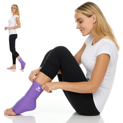 FOMI Hot Cold Ankle Foot Gel Ice Pack Wrap | Premium Comfort 360 Degree Solid Gel Cooling Compression for Plantar Fasciitis, Heel Spurs, Achilles, Tendonitis, Sore Feet, Gout (Purple) - color: Purple