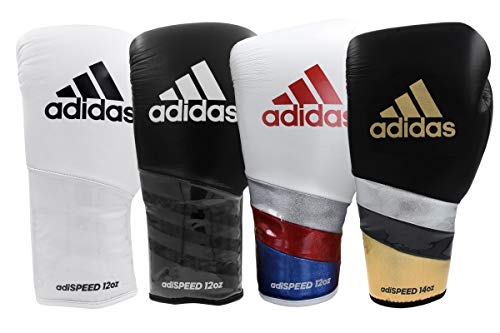 adidas Speed 500 Pro Boxing Gloves – Genuine Leather Training Gloves for Men & Women, Lace-Up Heavy Bag & Kickboxing Gloves - color: BLACK/GOLD/SILVER, size: 14 oz