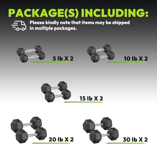 HANDBODE Rubber Coated Hex Dumbbell Set, 90-640 lb | Hand Weight for Strength Training, Hexagon Shape, Multiple Weight Options for Home Gym Strength Training - size: 160 lb set (pair of 5, 10, 15, 20, 30)
