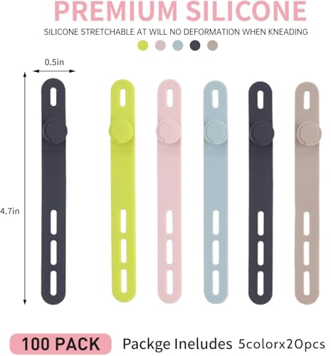 Oligei 100 Pcs Silicone Cable Ties, Cable Ties Reusable, High Elasticity Cord Wraps for Electrical Cords, Cord Organizer for Earphone, Phone Charger(Colorful) - color: 100p∣colorful