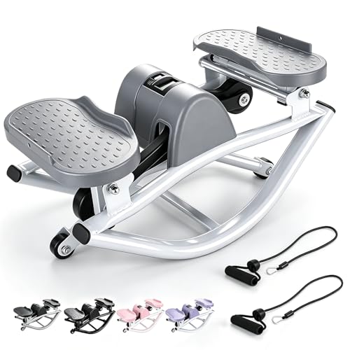 Rock Stepper with Resistance Bands - Ultra-Quiet Hydraulic Lateral Stepper, Fully Assembled Side to Side Step Rocker for Home Office, 250LBS Capacity - color: Light gray