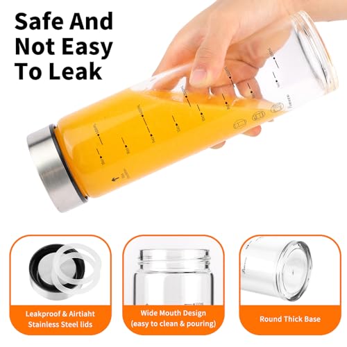 Glass Juice Bottles 4 Pack 16 oz - Wide Mouth Glass Water Bottles with Lids - for Juicing, Protein, Smoothie, Milk, Reusable, BPA Free, Stainless Steel Lids, Blender, Shaker Bottle [500ml] - color: 4-Pack (oz), size: 16oz/500ml
