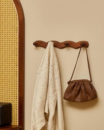 Wood Coat Rack Wall Mount - 4Pack Walnut Coat Hooks for Hanging Clothes,Keys, Robes,Purse,Towels,Bags,Backpack, Modern Decorative Wall hooks Heavy Duty Hanger Organizer for Bathroom,Entryway & Bedroom - size: 4 Hooks