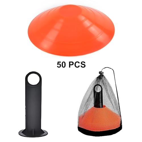 ANSLYQA Soccer Cones (Set of 50), Agility Training Disc Cone with Carry Bag and Holder for Drilling Football Basketball Sports Field Markers, - color: Orange