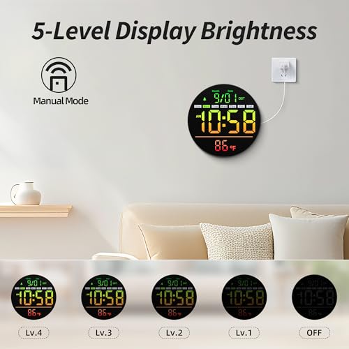 Maxstar Led Digital Wall Clock with Timer, Seconds, Temperature, Date, DST, Nightlight, RGB Color, Alarm Clock, 5-Level Display Brightness, Digital Clock Timer for Classroom, Bedroom, Garage, Gym - color: Multicolor
