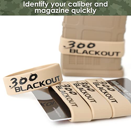 Aolamegs 5/10 Pack Magazine Bands - 5.56 Nato, 300 Blackout, 300 Subsonic, .223 Remington, .308 Winchester, 7.62x39 Magazine Marking Band, Durable Silicone Ammo Caliber Bands for Magazine Identification (2 Colors) - color: 300blk-khakiblack(5pcs)