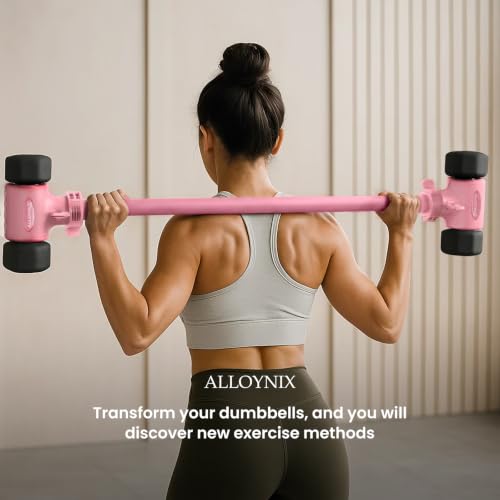 Pink Dumbbell to Barbell Converter 2.0 – Transform Dumbbells into Barbell Set for Home Gym, Adjustable Weight Bar with Anti-Slip Foam Grip, Steel Clamp & 200LB Max Capacity, Compatible with Standard Dumbbells