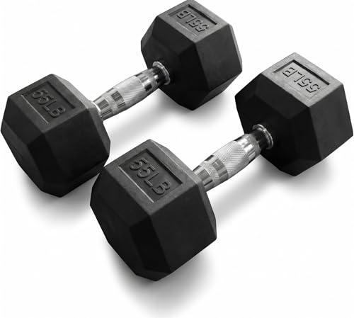5-100 lb Rubber Hex Dumbbell Set - size: 55 lb, Pair