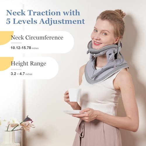 Cervical Neck Traction Device, Adjustable Cervical Traction Device with 3 Power Traction, 8 Airbag Support for Neck Pain Relief Neck Stretcher Air Pump Neck Brace - color: Grey Manual Air Pump
