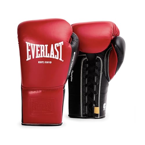 Everlast Powerlock OG Pro Training Boxing Gloves | Lace Up - color: Red/Black, size: 14oz