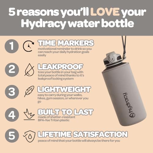Hydracy 2L Large Water Bottle, 100% BPA Free Tritan Plastic, Leakproof, Zero Condensation, Motivational Timeline, Safe, Non-Toxic, Durable, Smart Design | BPA-Free Tritan, Leakproof Flip-Top Lid,No-Sweat Sleeve,Carry Strap,Daily Intake Tracking for Gym,Sp