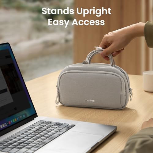 tomtoc Electronic Organizer Travel Case, Water Resistant Dual Compartment Tech Pouch Cable Organization Storage Bag for Charger, Cord, Phone, Hard Drive, Power Bank, Accessories Travel Essentials - color: Gray, size: Medium