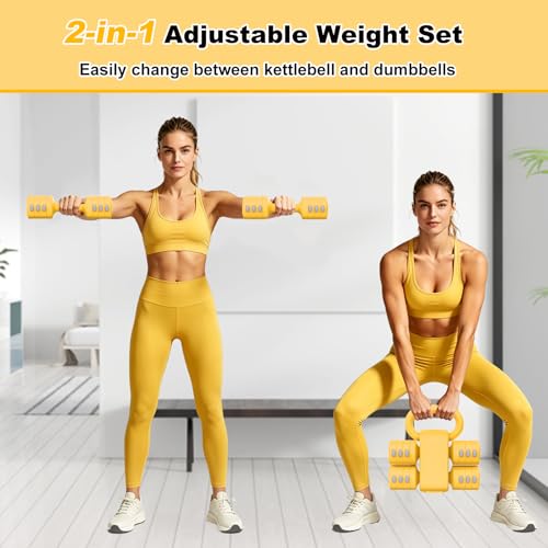 RINREA Adjustable Dumbbell Set, Hand Weight Dumbbells with Kettlebell Shell | ABS, Weight Adjustable, Quick Lock, Kettlebell & Dumbbell in 1 Set, Compact, Space-saving, Women, Home Gym, Office, Traveling - color: Yellow