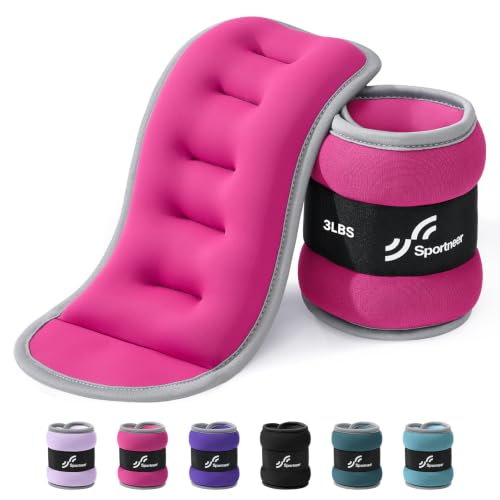Sportneer Ankle Weights Wrist Weights Pair of 1/2/4/6/10 LBS for Men Women Kids Strength Training Wrist and Ankle Weights Set with Reflective Strips for Dancing Running Walking Fitness Workout Gym - color: Pink, size: 3 lbs x 2