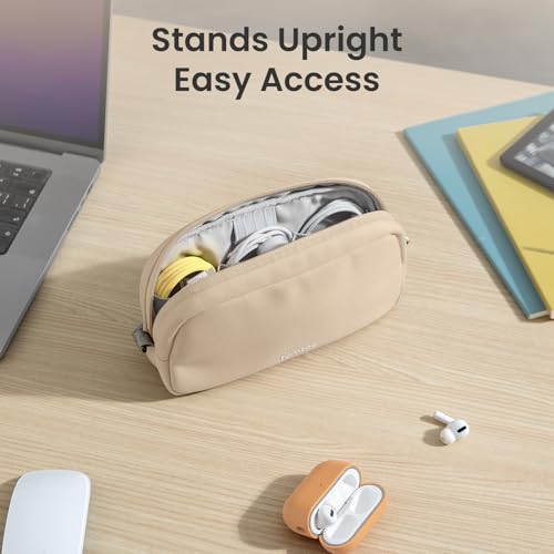 tomtoc Electronics Organizer Travel Case, Water Resistant Travel Bag Cable Organizer for Essentials, Tech Pouch Accessories Carry Storage for Cord, Phone, Cables, Airpods, USB Flash Drive, Daily Items - color: Natural Sand, size: Small