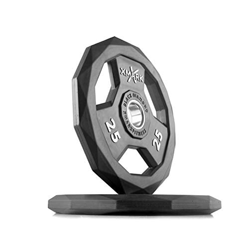 XMark Olympic Bar Curl Bar with Weights Offer, Olympic Weights Pair or Set of BLACK DIAMOND Olympic Weight Plates, Premium Quality, Rubber Coated with EZ Curl Bar, Black Manganese 25mm XM-3670.1 - color: 01) BAR and Pair of 25 lb