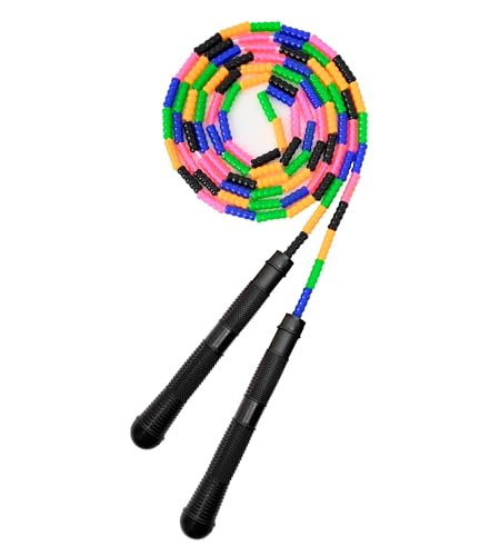 Beaded Jump Rope 1 Pack/2 Pack, ACEONE Segmented Skipping Rope for Kids Adults, Adjustable Tangle-Free Toddler Jumping Rope for Fitness Exercise Training - color: Rainbow Black