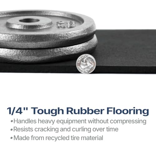 Flooring Inc's 1/4" Thick Tough Rubber Flooring Roll | Flexible Recycled Rubber Floor Mats for Home Gym | Heavy Duty Rubber Mat for Home Gyms, Sheds, Horse Stall Mat or Trailer - color: Black, size: 48"L x 36"W x 0.3"Th