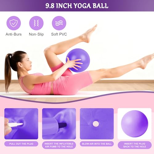 Home Pilates Kit for Women, Pilates Ring Set, Pilates Equipment Kit for Women Home Workouts, Pilates Essentials Kit with Pilates Ring and Ball, Resistance Bands for Strength, Toning, Flexibility - color: Purple-12inch Ring