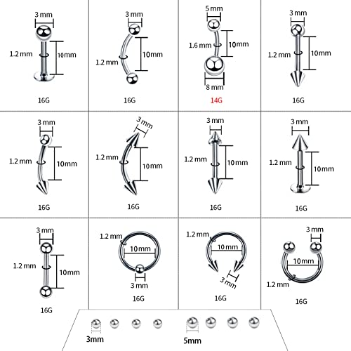 A-minusone 84+98+120PCS Body Septum Piercing Kit 14G 16G Tools for Nose Tongue Lip Ear Eyebrow Belly Button Cartilage Tragus Industrial Barbell Helix Daith Piercing Jewelry Clamps - size: 120 Pcs