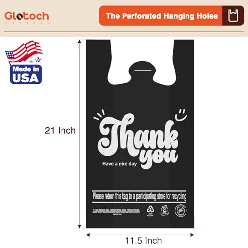 Glotoch 5000 (5K) Count Plastic Thank You T-shirt Bags Black, 11.5 x 6.5 x 21" Grocery Shopping Bags with Handles for Restaurant, Retail, Togo, Takeout, Convenience Stores, in Bulk for Small Business - color: Black Thank You, size: 5000 Count